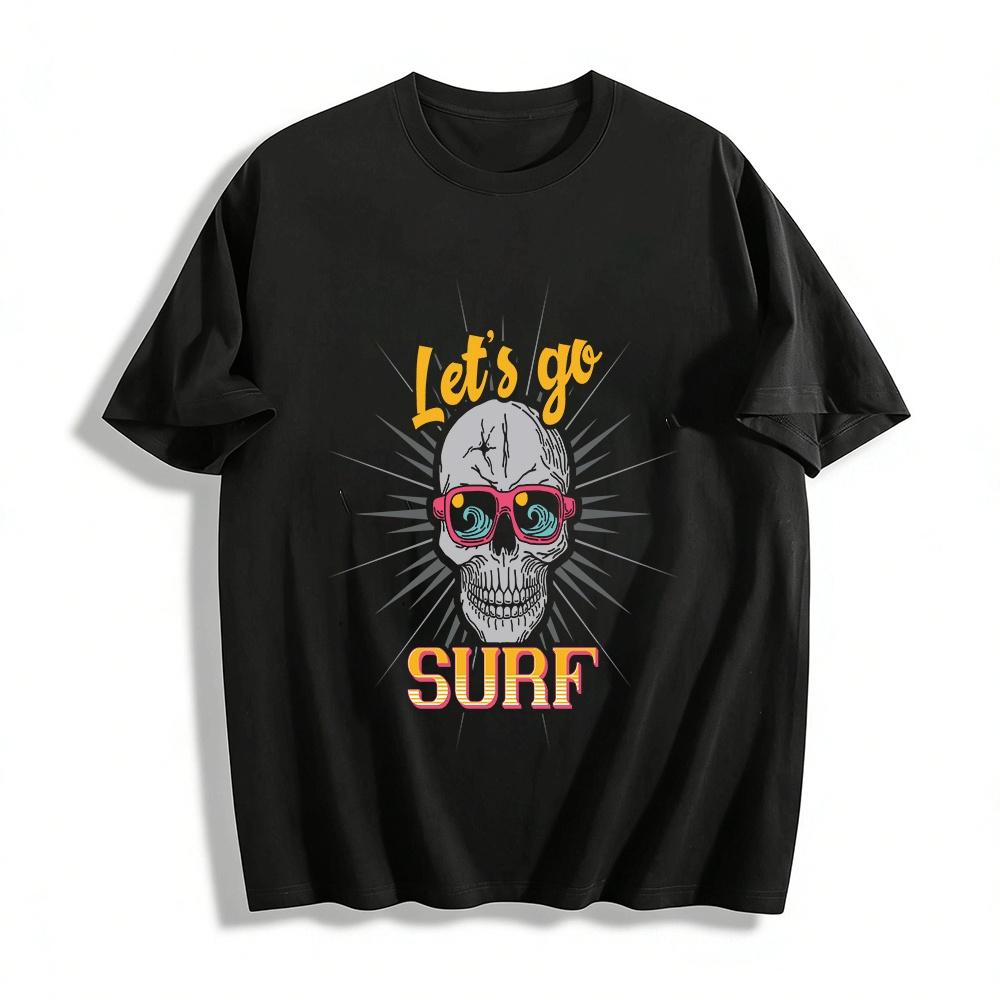 

Vintage Surf Skull Print Unisex Casual Short Sleeve Vacation T-Shirt Pure cotton T-shirt XXS