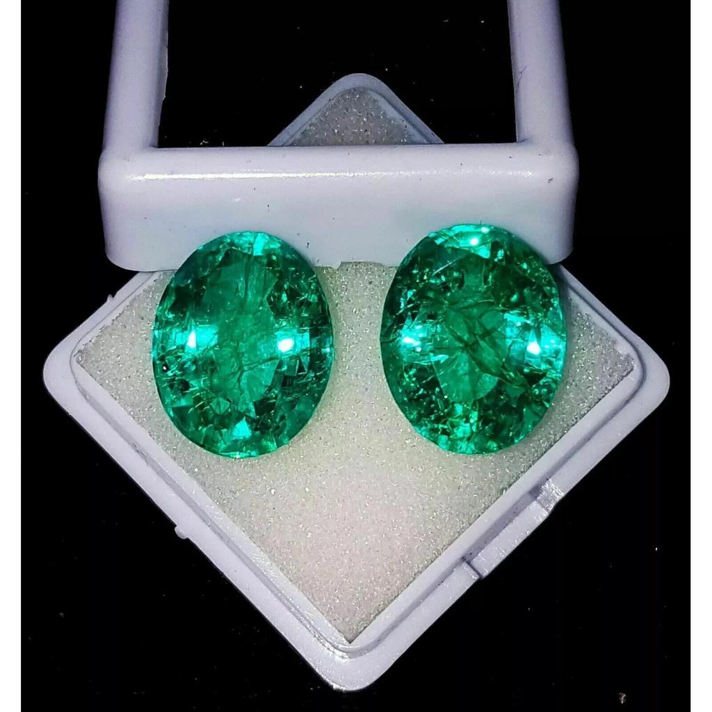 Oval Cut Natural Emerald Zambian Green 14.5 Ct Pair Fabulous Certified Gemstone