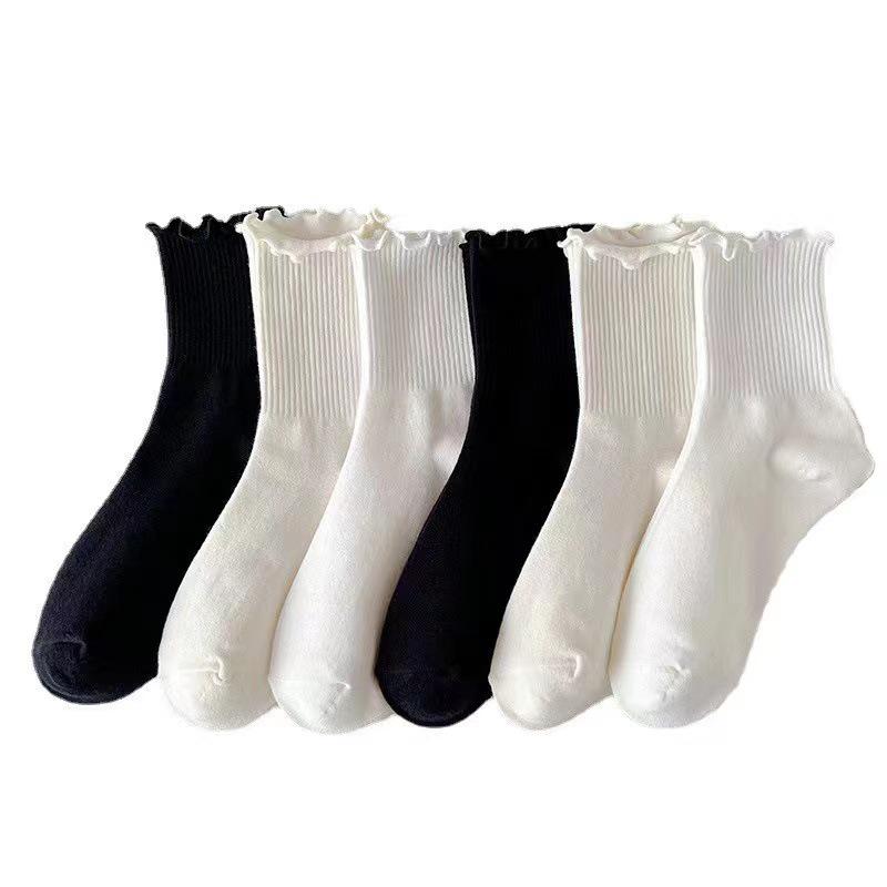 Women's Japanese Style Ruffle Lace Mid-Calf Socks - Trendy, Cute, Solid Color Summer Design