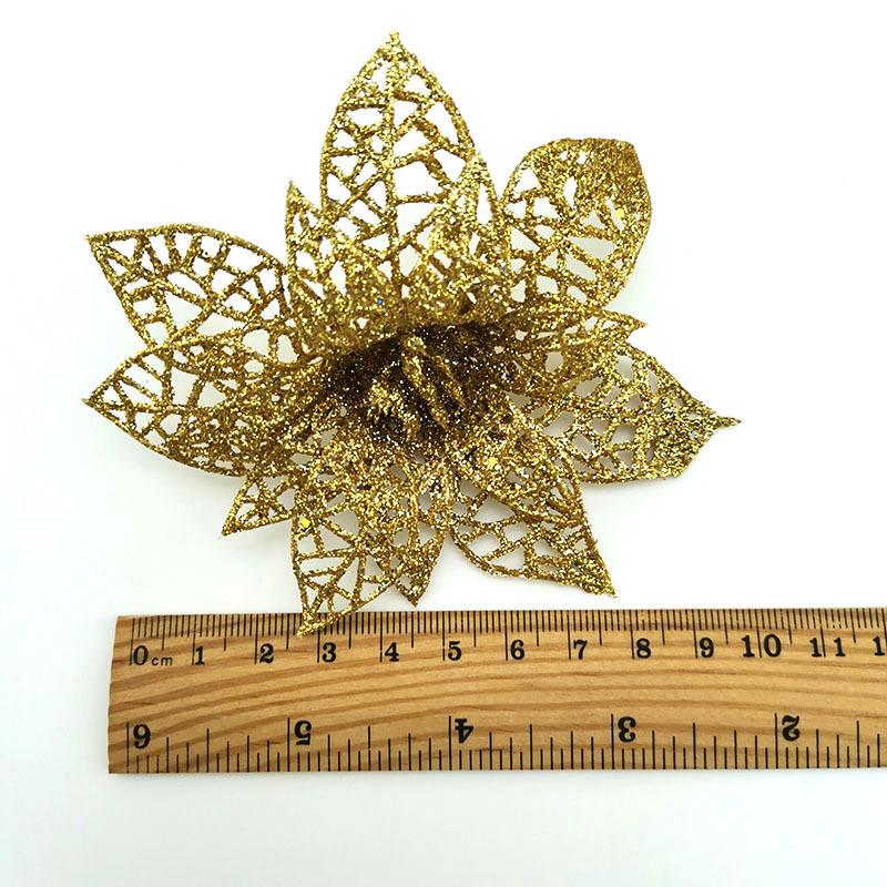(6pcs/pack) Mixed Colors Artificial Christmas Tree Flower Glitter Decorations Xmas Ornaments New Year Gift