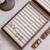 Black Walnut Metal Jewelry Tray with Linen Display for Rings