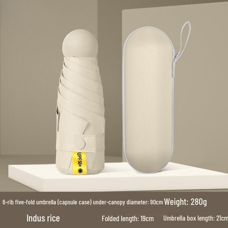 Women's Dual-Use Mini Umbrella: Compact Five-Fold Design, Thickened Fabric, Black Glue for UV Protection, Custom Logo Option