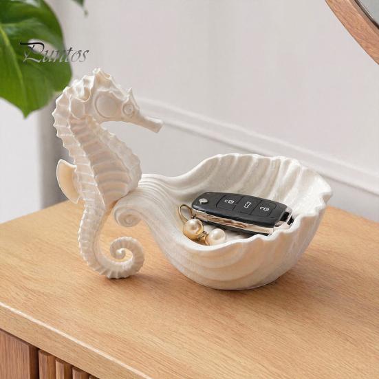 Creative Gifts for Jewelry Lovers 3D Printed Seahorse Shell Tray Rings Necklaces Bracelets, Ocean Inspired Room Decor Style Desktop Organizer,
