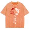 Japanese Koi Harajuku Printing Washed T-Shirts Mens Cotton Oversized T Shirt Summer Short Sleeve Tops O-Neck Clothes