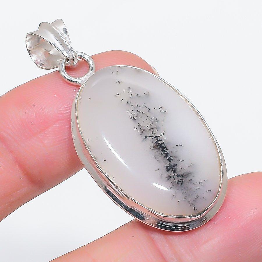 Natural Dendrite Opal Gemstone 925 Sterling Silver Jewelry Pendant 1.85" G9c06