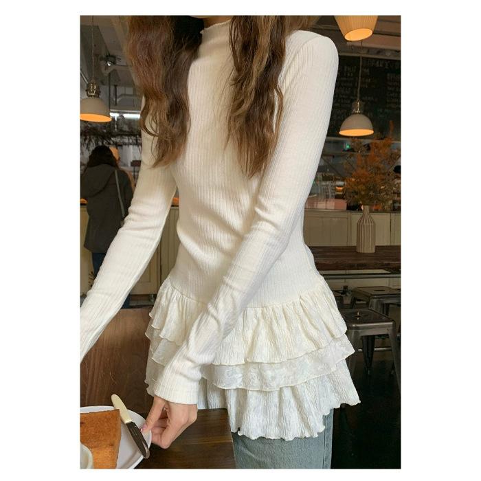 

[Official picture actual price] New semi-turtleneck long-sleeved t-shirt cake skirt slim lace lace inner base S