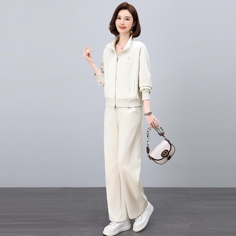 Set Sportiv Șic și Tineresc pentru Femei de Vârstă Mijlocie - Cardigan cu Gât Rotund și Hanorac Două Piese pentru Primăvară și Toamnă