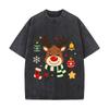Festive Reindeer Family Holiday Chee Retro Washed Distressed T Shirt Men Summer Casual Short Sleeve