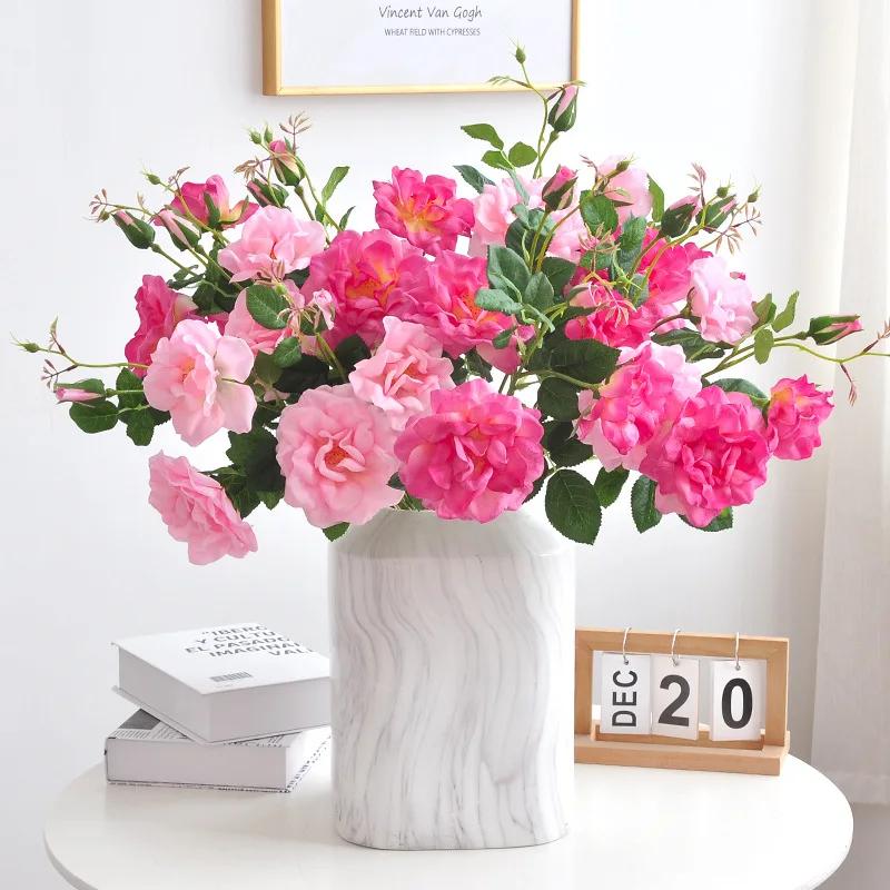 4Pc/lot Artificial Moisturizing Rose Ral Touch Flowers Wedding Decor Rose Bouquet Party Table Floral Arrangement Home Decoration