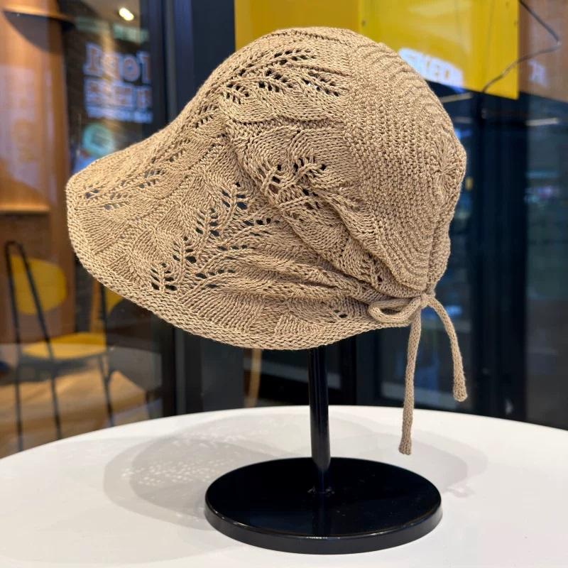 Spring And Summer Bowknot Bucket Hat For Women, Makes Face Look Smaller, Versatile Sun-Shielding Knitted Bucket Hat