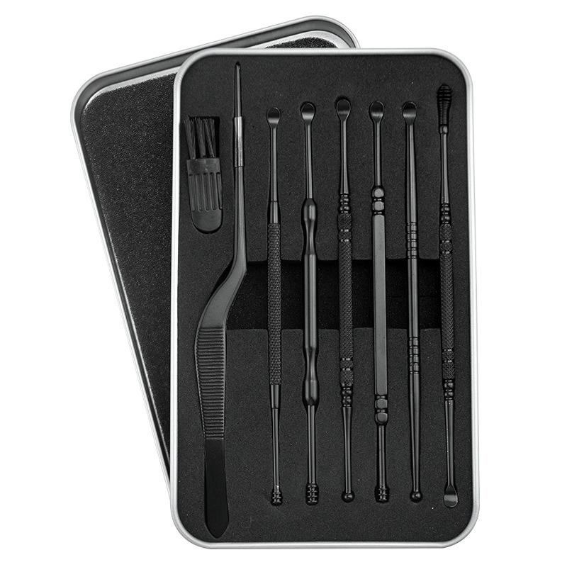Stainless Steel Ear Pick Set 8PCS Ear Cleaner Kit Spiral Spring Earwax Remover Tweezers Ear Cleaning Tool чёрный