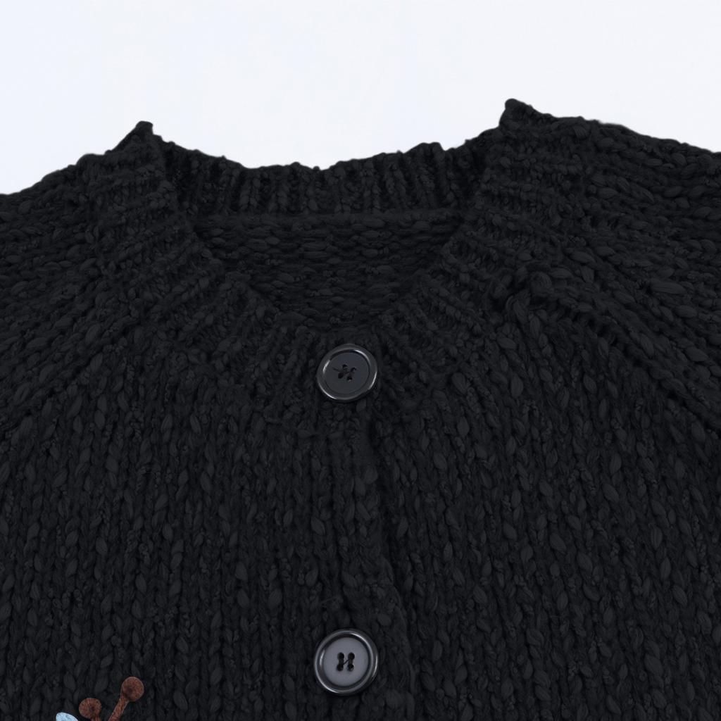 Women's Embroidered Round Neck Vintage Loose Knitted Cardigan Sweater Jacket