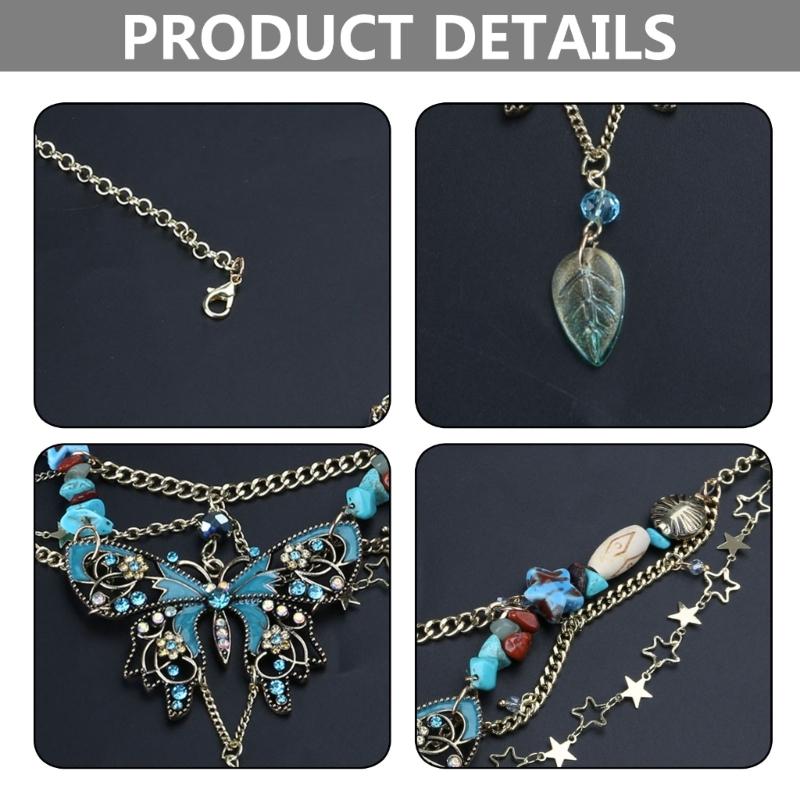 Chaîne de taille élégante à breloque papillon à plusieurs couches avec pompons, chaîne de corps ajustable, accessoire de mode pour les fêtes