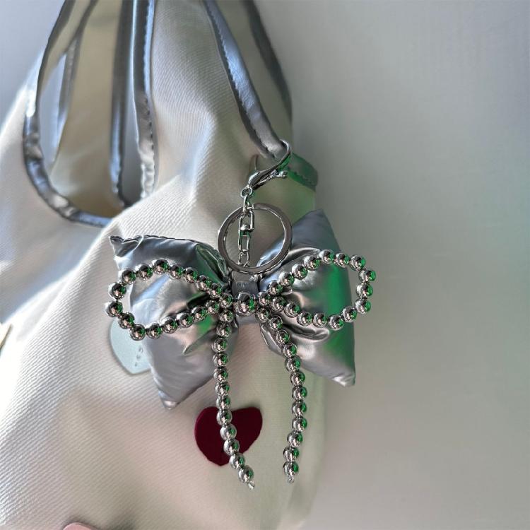 Beaded Bowknot Key Rings Elegant Handbag Charm with Beaded Rope Multipurpose Bag Charm Perfect for Women Accessories
