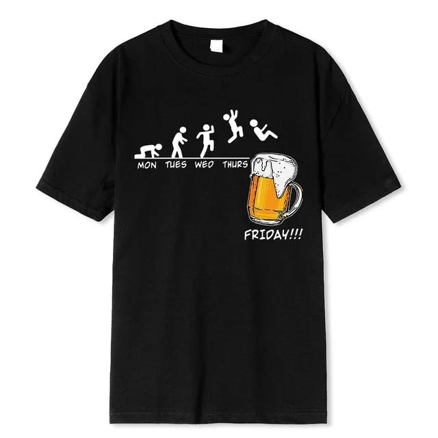 

Men Friday Beer Print Short Sleeve T-shirt Funny Graphic Hip Hop Summer Streetwear Cotton Harajuku Brand S