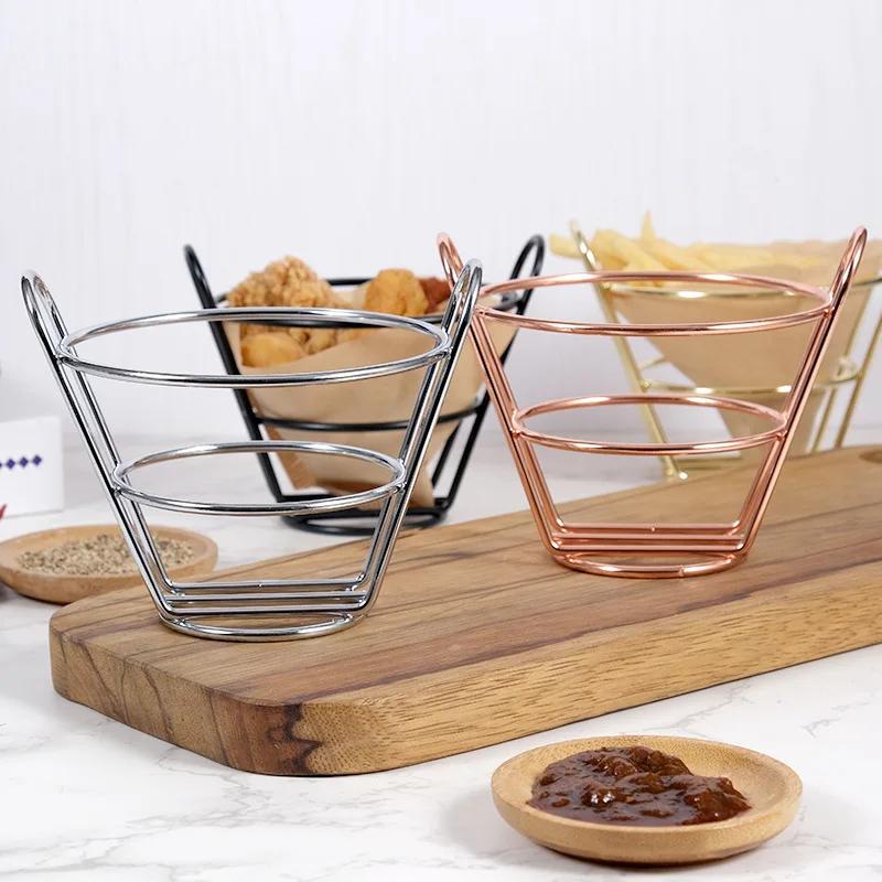 French Fries Stand Cone Basket Fry Holder with Dip Dishe Cone Snack Fried Chicken Display Rack Food Shelves Bowl Kitchen Tools