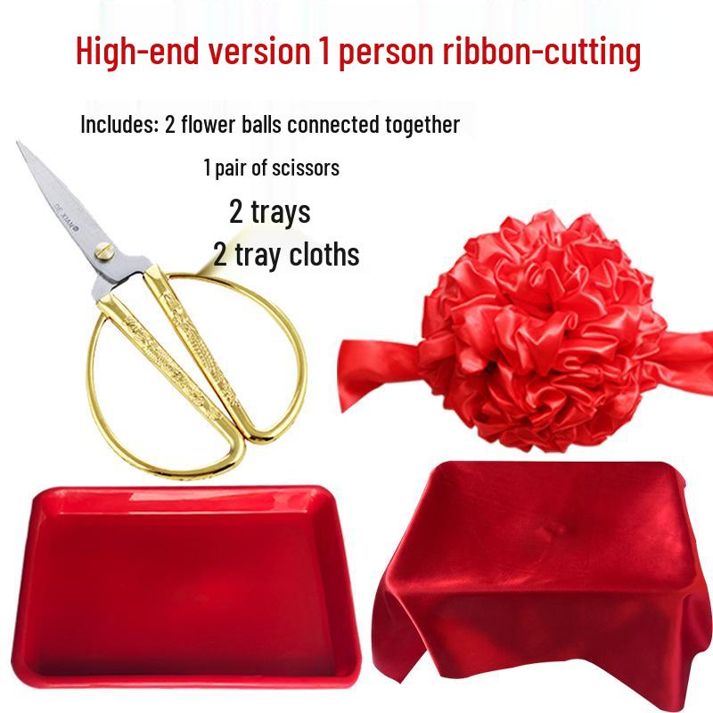Ribbon-Cutting Ceremony Supplies: Tray Props, Scissors, Big Red Flower Ball
