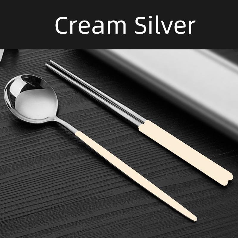 

2 шт. Набор палочек для еды из нержавеющей стали, ложки, длинные ручки, плоские нескользящие палочки для еды, десертные ложки, набор столовых приборов