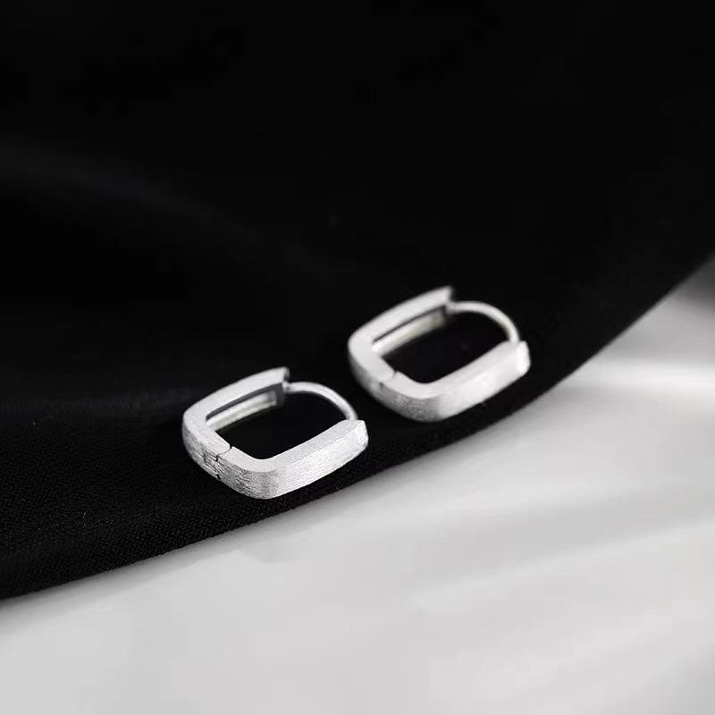 Real 925 Silver Matte Surface Geometric Hoop Earrings For Women Classic Fine Jewelry Exquisite Accessories
