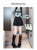 Women's Winter 2024 Black Woolen High-Waisted Wide-Leg Bootcut Shorts