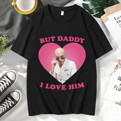 Divertida Camiseta Estampada I Love Him Mr Pitbull Worldwide para Hombre Casual Vintage Algodón Manga Corta Gótica Sobredimensionada para Hombre