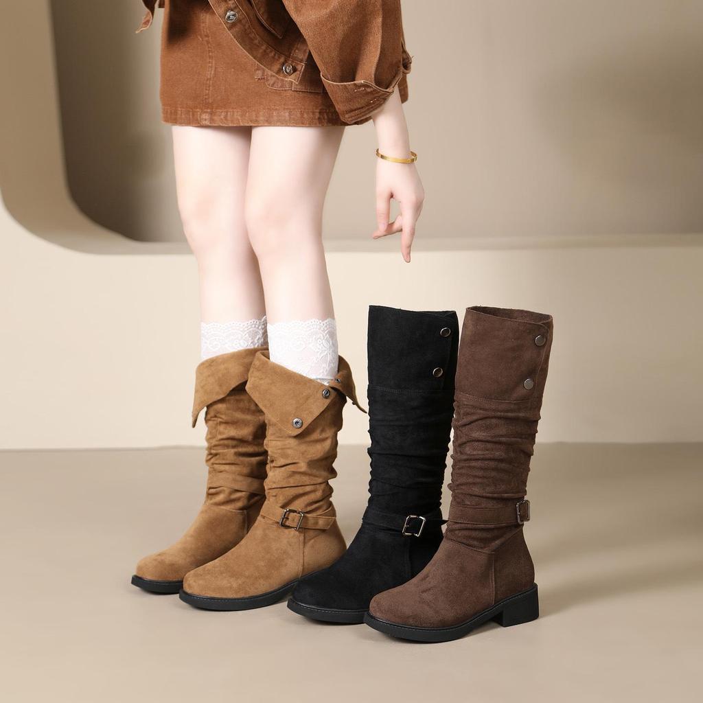 Women's Over-the-Knee Cowboy Slouch Boots - 2025 Autumn/Winter, Chunky Heel Long Knight Boots