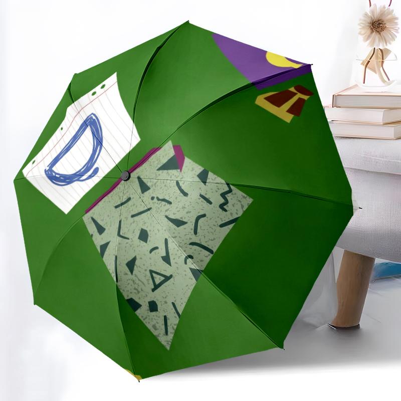 1pc Floral Harmony Combination Pattern Sturdy 8-Bone Auto Umbrella, Bright Umbrella, Digital Printed, Foldable Umbrella for On-the-Go Outdoor Use