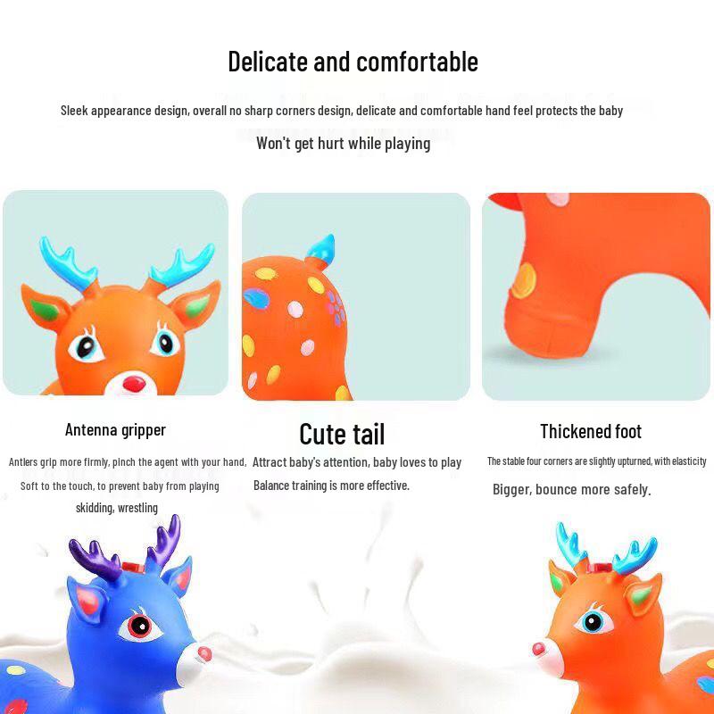 Children's Extra Large Inflatable Bouncy Horse Toy – Thick Stable Fawn Ride-On with Music and Cartoon Unicorn Design
