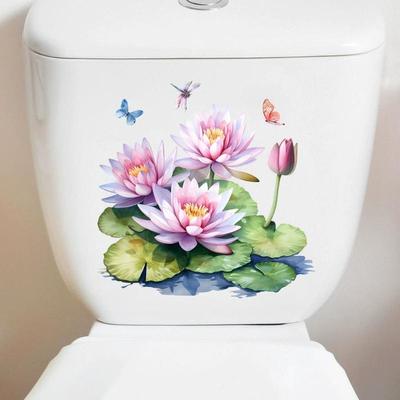 Badezimmer Toilettensitzaufkleber Selbstklebende Blumenschmetterlingsaufkleber Toilettenaufkleber für Spülkasten Badezimmer WC Toilettendekor
