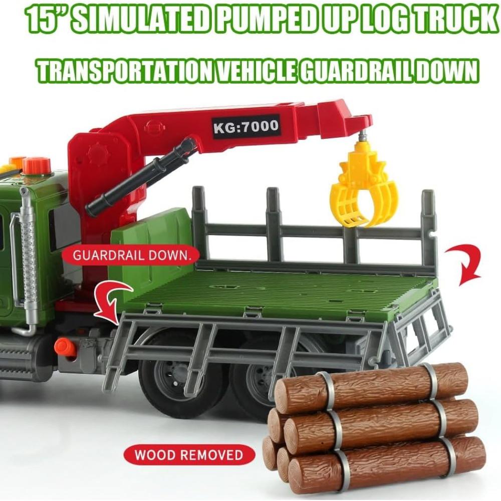 Log Truck Kids Toys Timber Transport Truck Logging Truck Toddler Toy with Lights & Sounds Construction Truck Birthday Gifts Boys