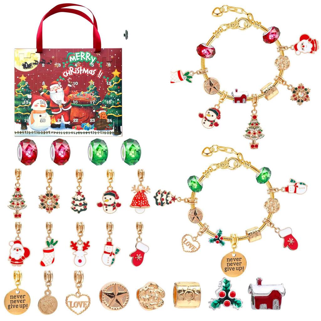 Christmas Bracelet DIY Crystal Beaded Alloy Jewelry Santa Blind Box Children's Holiday Gift