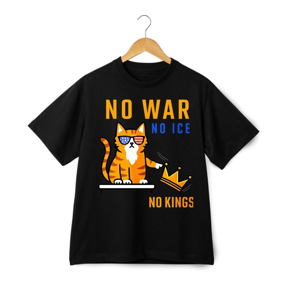 Peace Cat No Kings Graphic T-Shirt Lightweight Streetwear Cotton Tee Daily Wear S