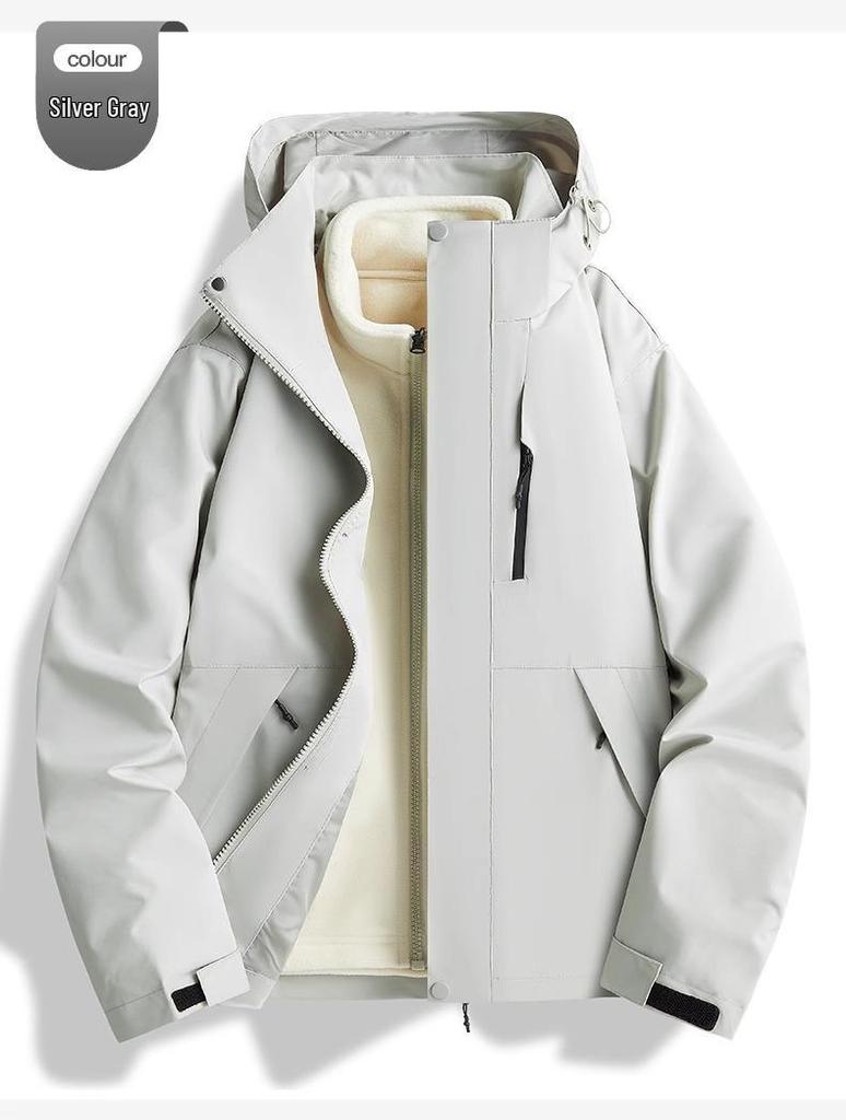 Unisex 2024 Autumn/Winter 3-in-1 Windproof Jacket: Waterproof, Fleece-Lined, Loose Fit, Casual Outerwear.