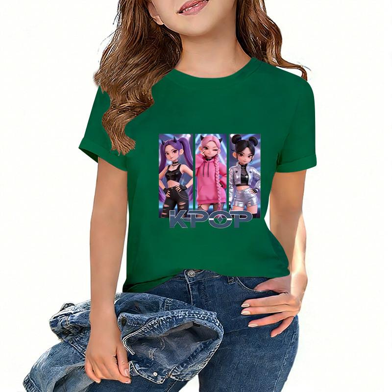 Kids Girls Kpop Hunters Zoey Mira Rumi Print Short Sleeves T-shirt