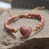 Bohemian Red Heart-Shaped Redwood Stone Double-Layer Woven Women's Bracelet