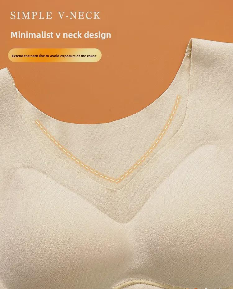 2023 Women's Autumn/Winter Seamless Warm Vest with Built-in Chest Pad, Velvet Heating, and Body Shaping Wool Bottoming Shirt