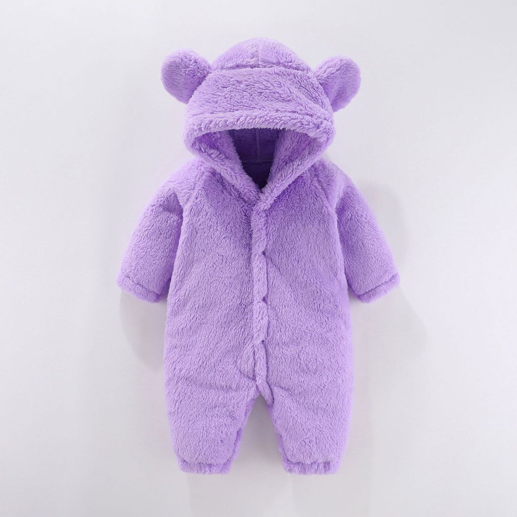 Baby Plush Romper With Hood For Newborns And Infants Safe Cotton Material