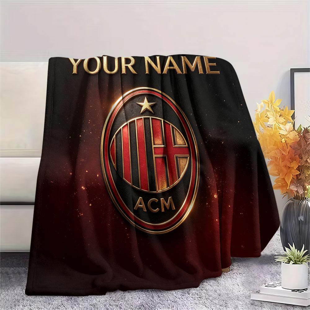 Custom Name,AC Milan Printed Flannel Blanket, Soft Throw for Bedroom Sofa, Washable, Christmas Present, Great Gift.