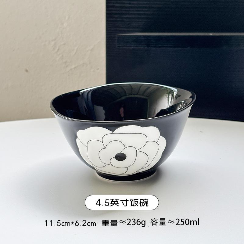 Маленький свежий керамический набор столовой посуды «Камелия», рельефная высокоценная бытовая рисовая миска, большая суповая миска, керамическая тарелка