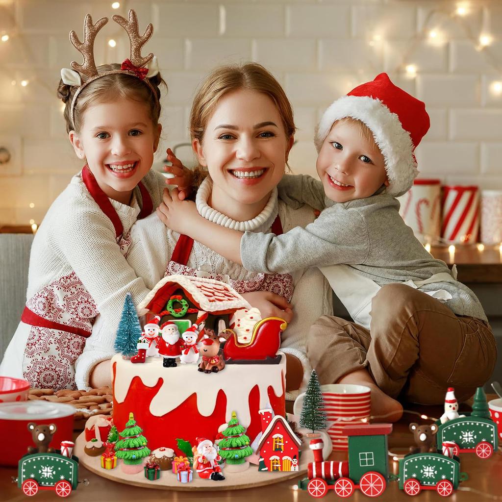 18 Pieces Christmas Cake Decoration Train Christmas Tree Santa Sleigh Reindeer for Christmas Themed Birthday Party Supplies