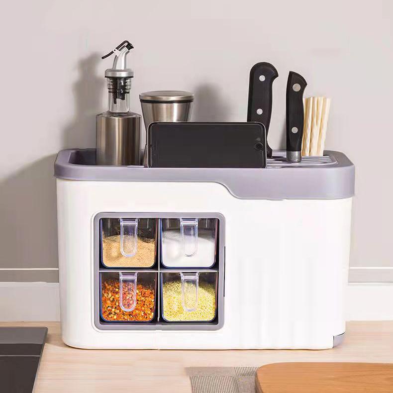 Kitchen Spice Rack Plastic Floor Spice Storage Rack Multifunctional Knife Rack Oil And Salt Sauce And Vinegar Organising Storage Racks