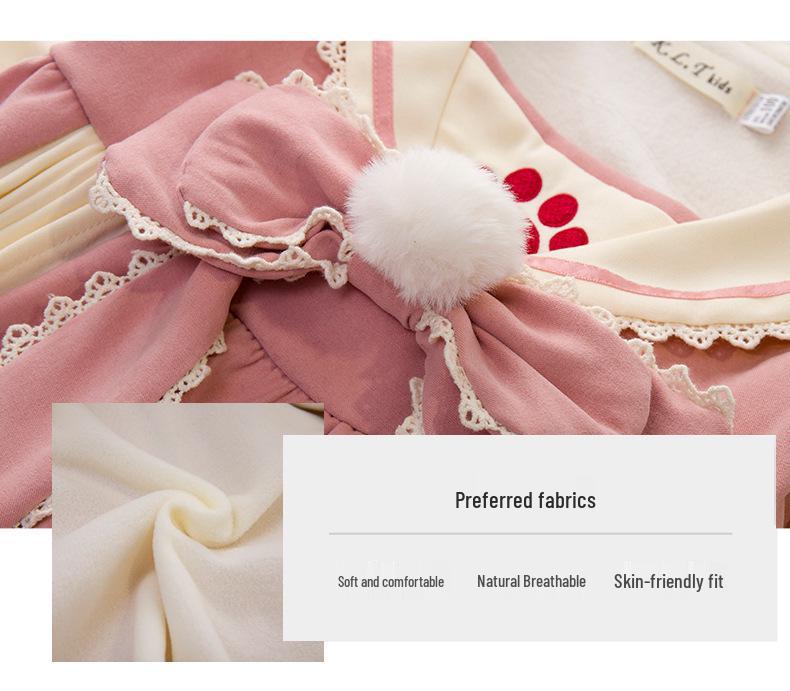 Girls' Lolita Cute Dress with Warm Fleece Lining - Spring & Autumn Formal Princess Dress for Small to Medium Primary School Children