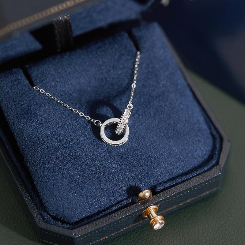 Double Circle Link Necklace Minimalist Jewelry Interlocking Creative Unique Gift Niche Light Luxury Accessory