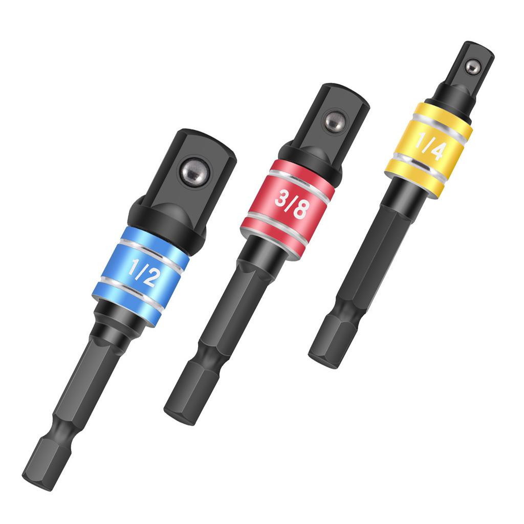 3pcs Impact Socket Adapter Set For Drill 1/4" 3/8" 1/2" Hex Socket Adapter Drill Bits Set,For Impact Wrenches