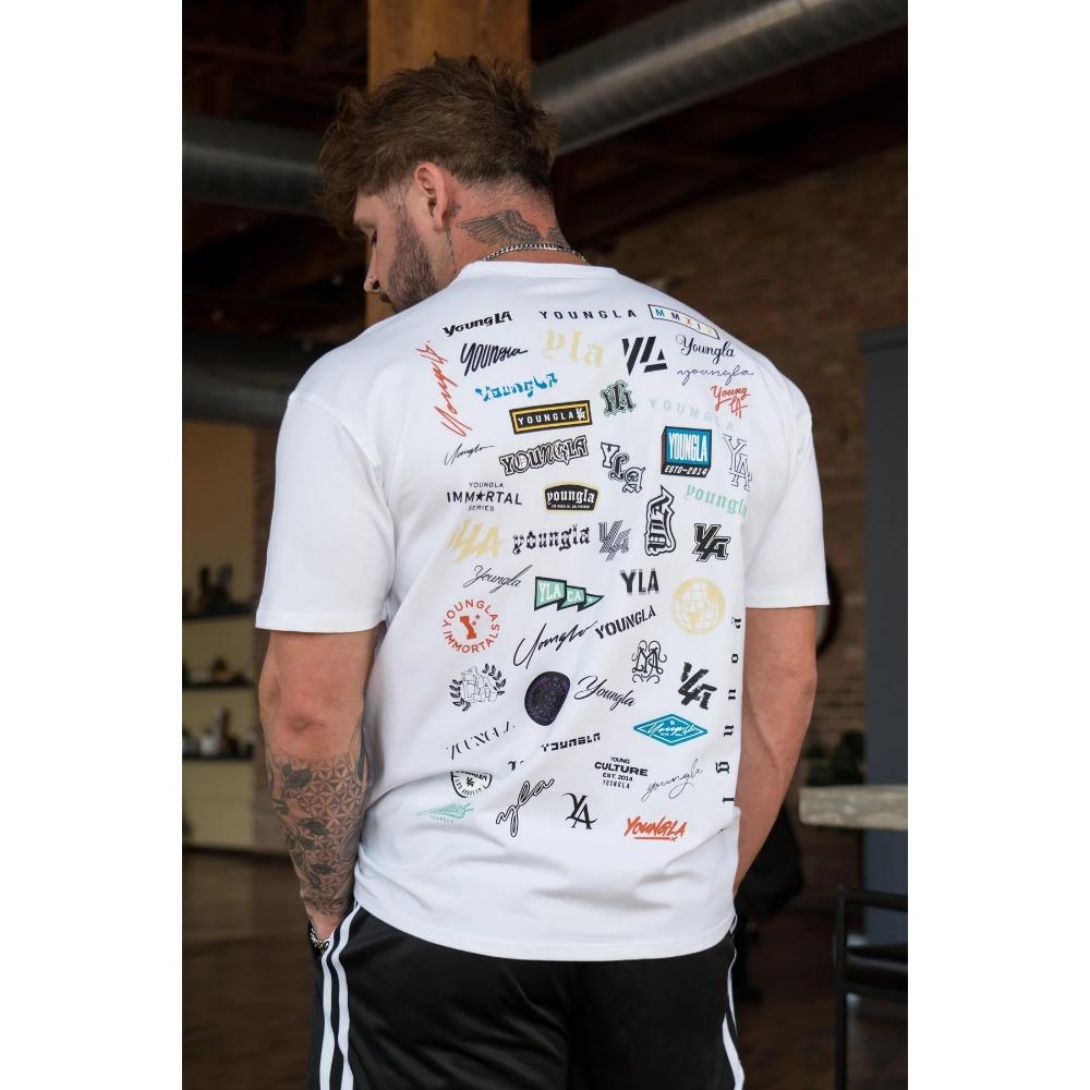 Summer Full Back Printed Short-Sleeved Men'S Loose 240G Celebrity Wall T-Shirt Cotton Round Neck Casual Fitness Sports Short-Sleeved Men