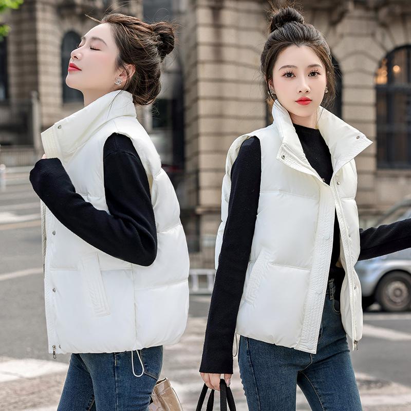 Down cotton short vest women's stand-up collar leave-in vest autumn and winter fashion loose cotton vest cotton vest