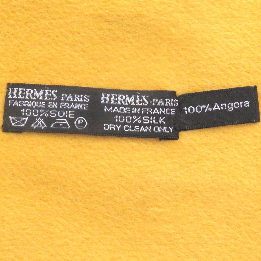 Excellent HERMES Scarf Deer Print Fringe Shawl Yellow Silk Mens Used