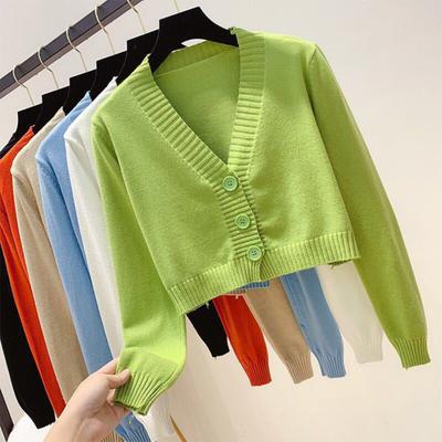 Women Sweater Coat V Neck Long Sleeves Solid Color Single-breasted Cardigan Thermal One Size Knitted Cropped Women Spring Sweater Female Clothes
