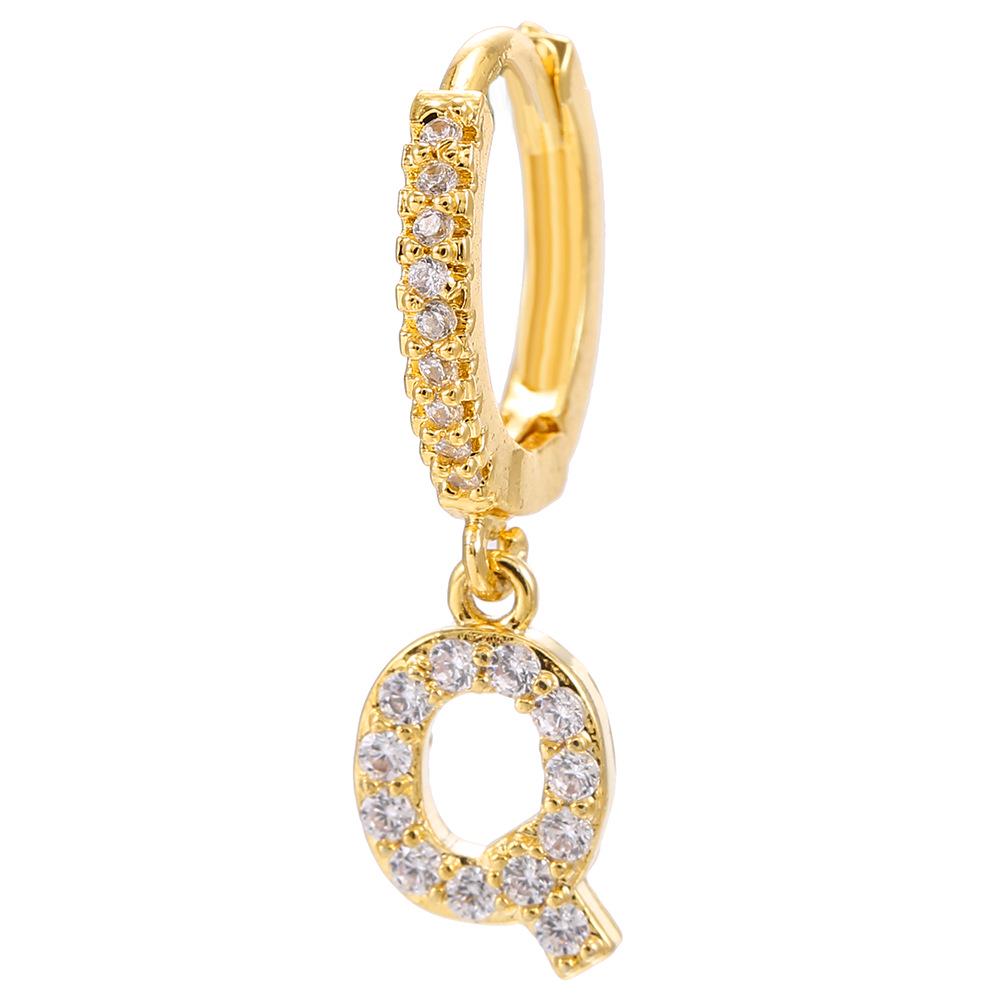 Luxury 26-Letter Pendant Earrings: Micro-set Zirconia Studs, Copper Plated with 18K Gold, European & American Style