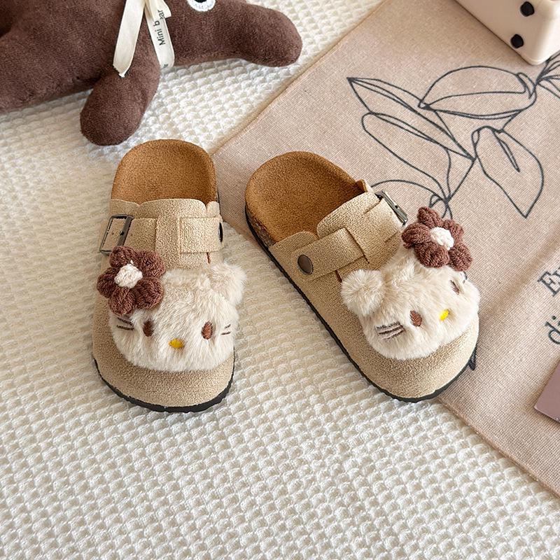 Girls' Outdoor Cartoon Cat Birkenstock Slippers - Cute, Soft Sole, Fashionable Half-Slippers for Spring and Autumn.